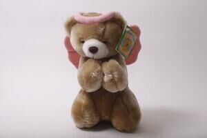 80s Kentex, Prayer Angel, Teddy Bear, Plush, Pink Wings, Decorative, Gift Idea,